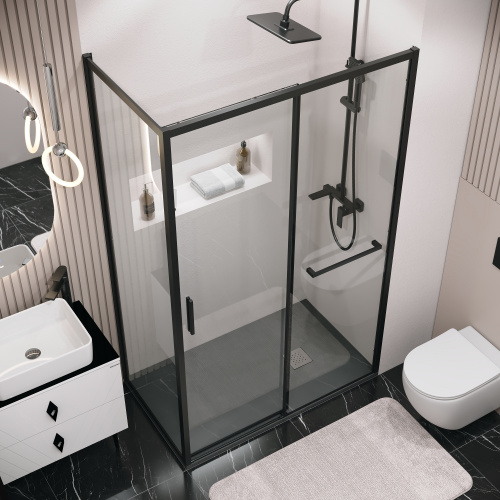 картинка Душевое ограждение Grossman Style 100.K33.05.100.21.00-200.K33.05.90.21.00 (100х90х195) раздвижная,черный матовый,стекло прозрачное,2 места от магазина Сантехстрой