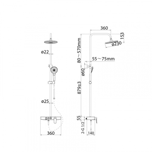 картинка Смеситель для ванны с верхним душем IDDIS Shelfy (SHESB3Bi06) от магазина Сантехстрой