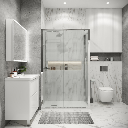 картинка Душевая перегородка 200.K33.02.80.10.02 Cosmo (80*195) хром, стекло шиншилла, 1 место от магазина Сантехстрой