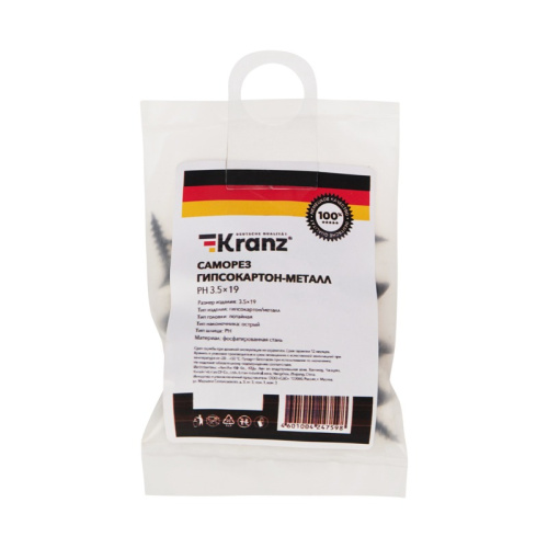 картинка Саморез гипсокартон-металл KRANZ 3.5х19, пакет (50 шт. /уп. ) от магазина Сантехстрой