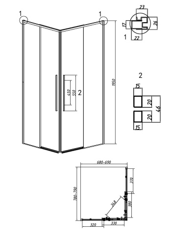 картинка Душ.ограждение 300.K33.01.8070.10.00 Galaxy (80*70*195) хром, стекло прозрачное, 2 места от магазина Сантехстрой