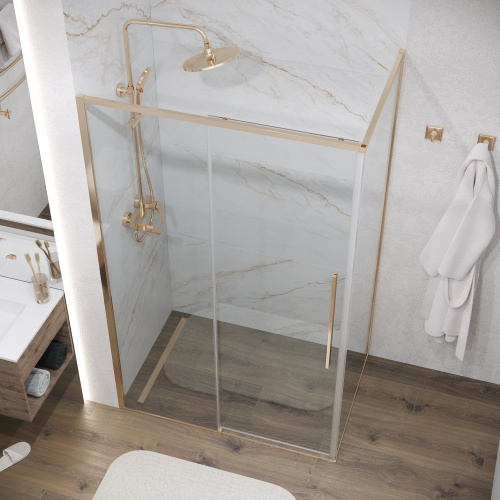 картинка Душевая перегородка 200.K33.01.90.32.00 Galaxy (90*195) золото сатин, стекло прозрачное, 1 место от магазина Сантехстрой