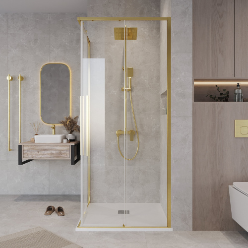картинка Душ.ограждение 300.K33.01.9090.32.00 Galaxy (90*90*195) квадрат,раздвижн,золото сатин,стекло прозрач от магазина Сантехстрой