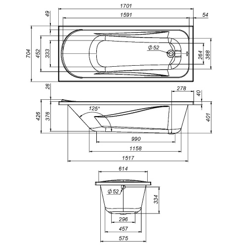 картинка W76A-170-070W-A Sense New, ванна акриловая A0 170x70 от магазина Сантехстрой
