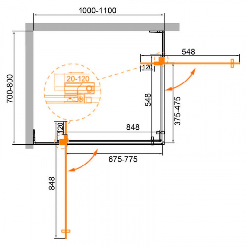 картинка Душевой уголок Cezares Slider 110x80 SLIDER-AH-2-70/80-100/110-GRIGIO-Cr профиль Хром стекло тонированное от магазина Сантехстрой