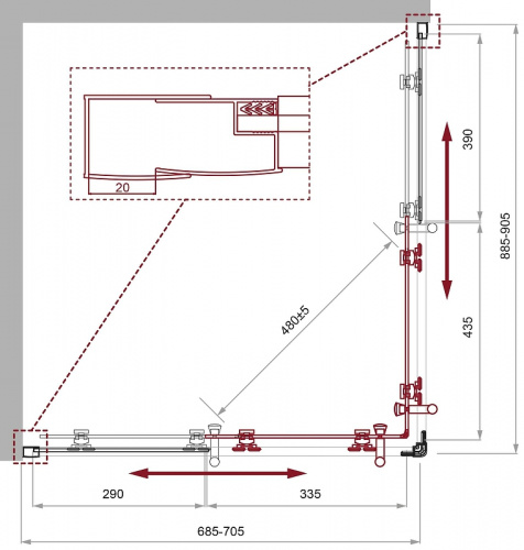 картинка Душевой уголок BelBagno Uno 90х70 UNO-195-AH-2-90/70-C-Cr профиль Хром стекло прозрачное от магазина Сантехстрой