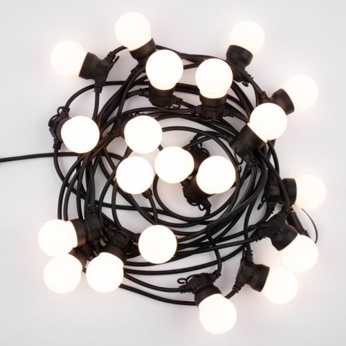 картинка Уличная гирлянда Лофт,  черный каучук,  20 матовых ламп х 5 LED,  влагостойкая IP44 от магазина Сантехстрой