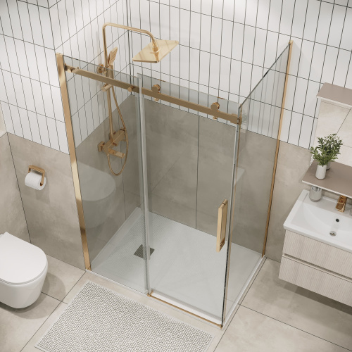 картинка Душевая перегородка 200.K33.04.80.32.00 Classic (80*195) золото сатин, стекло прозрачное, 1 место от магазина Сантехстрой