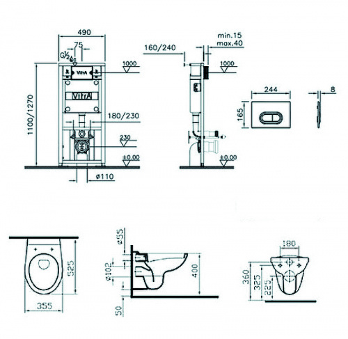 картинка Комплект унитаза с инсталляцией Vitra Normus 9773B003-7202 с сиденьем и кнопкой смыва Хром от магазина Сантехстрой