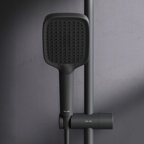 картинка F078F222 Func, душ. система: см-ль-полка д/душа с ТМС: душ.штанга, верхн. душ квадр., ручн.душ, черн от магазина Сантехстрой