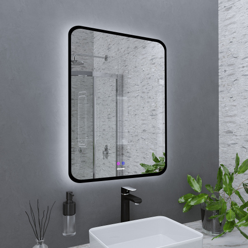 картинка Зеркало ELEGANS-норма BLACK (700*800*45) LED с сенсорным выключателем и подогревом от магазина Сантехстрой