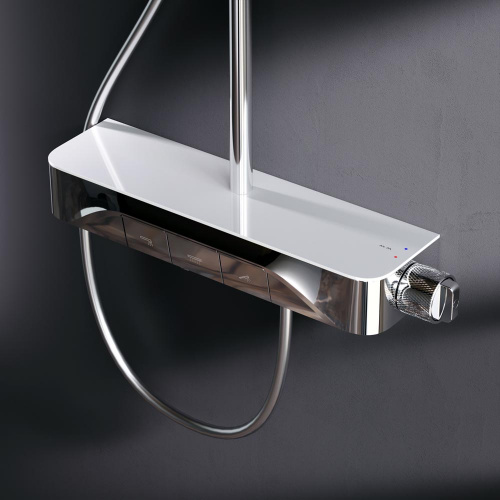 картинка F078F700 Func, душ.система: см-ль-полка д/ванны/душа, душ.штанга, верхн. душ квадр., ручн.душ, хром от магазина Сантехстрой