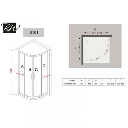 картинка Душевой уголок 80х80 см Black & White Stellar Wind 1018080 прозрачное от магазина Сантехстрой