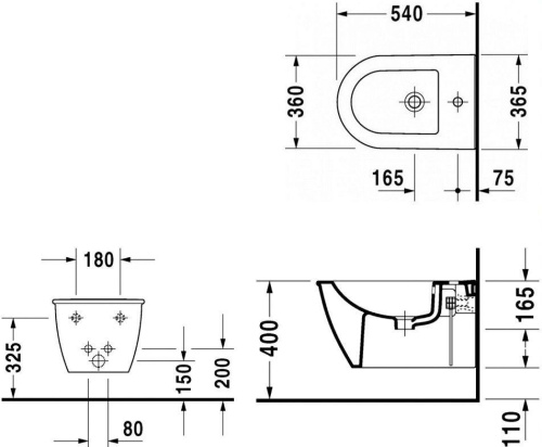 картинка Duravit Darling New Биде подвесное, с 1 отв. под смес. включая крепление, 370x540мм, Цвет: Белый (СПЕЦЦЕНА) от магазина Сантехстрой