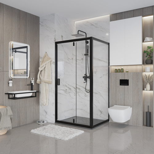 картинка Душевое ограждение Niagara Nova NG-83-9AB-A100B (90х100х195) прямоугольник,черный,дверь распашная,стекло прозрачное,2 места от магазина Сантехстрой