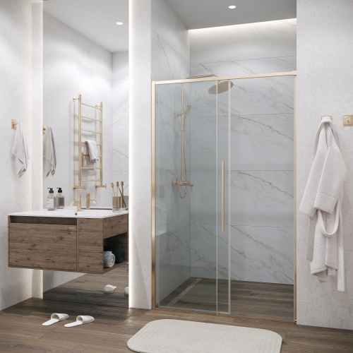 картинка Дверь в нишу 100.K33.01.130.32.00 Galaxy (130*195) золото сатин, стекло прозрачное, 1 место от магазина Сантехстрой