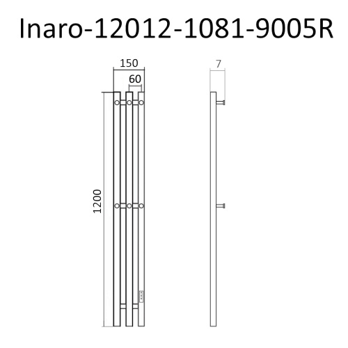 картинка Полотенцесушитель Inaro Р120*6*12 профильный (18 ", СНШ, Черн. RAL 9005 (мат), 2 секции по 3 вставки от магазина Сантехстрой