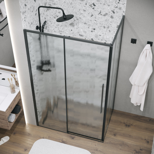 картинка Душевая перегородка 200.K33.01.90.21.02 Galaxy (90*195) черный матовый, стекло шиншилла, 1 место от магазина Сантехстрой