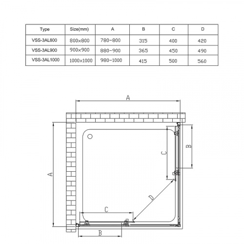 картинка Душевой уголок Vincea Alpha 80x80 VSS-3AL800CL профиль Хром стекло прозрачное от магазина Сантехстрой