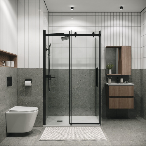 картинка Душевая перегородка 200.K33.04.90.21.00 Classic (90*195) черный матовый, стекло прозрачное, 1 место от магазина Сантехстрой