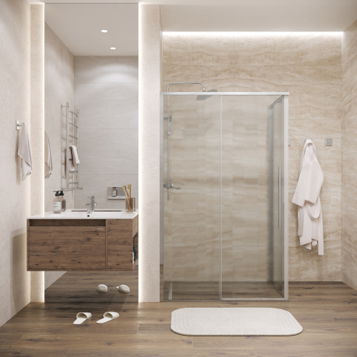 картинка Душевое ограждение Grossman Galaxy 100.K33.01.110.10.02-200.K33.01.90.10.02 (110х90х195) раздвижная(левая),хром,стекло шиншилла,2 места от магазина Сантехстрой