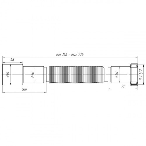 картинка Гибкая труба с гайкой АНИ Пласт 1 1/2"х40/50 366-776мм (K106) от магазина Сантехстрой