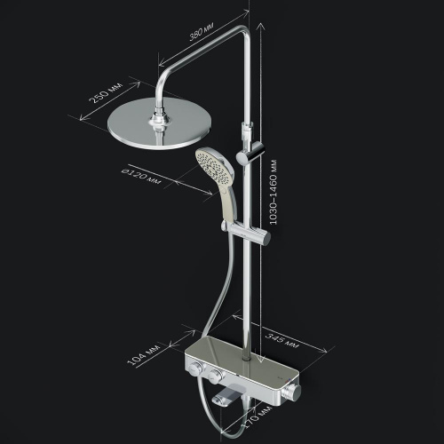 картинка F0750A500 Inspire V2.0, душевая система, набор: см-ль д/ванны/душа с термостатом, верхний душ d 250 от магазина Сантехстрой