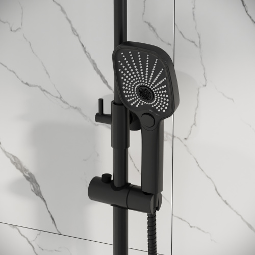 картинка Душевая стойка Pragma 500.K35.03.210 с верхним душем, ручной лейкой и смесителем, черный матовый от магазина Сантехстрой