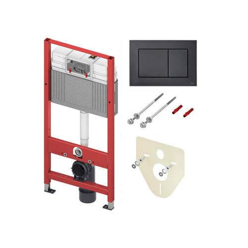 картинка TECE комплект (4в1): инсталляция TECEBase, шпильки к стене, звукоизоляция 9200010 и клавиша 9240407 черный матовый от магазина Сантехстрой