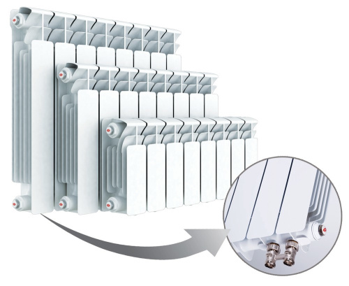картинка Радиатор биметаллический RIFAR BASE Ventil 350 х 8 секций подключение нижнее (левое)(BASE Ventil VL) (R35008НПЛ) от магазина Сантехстрой