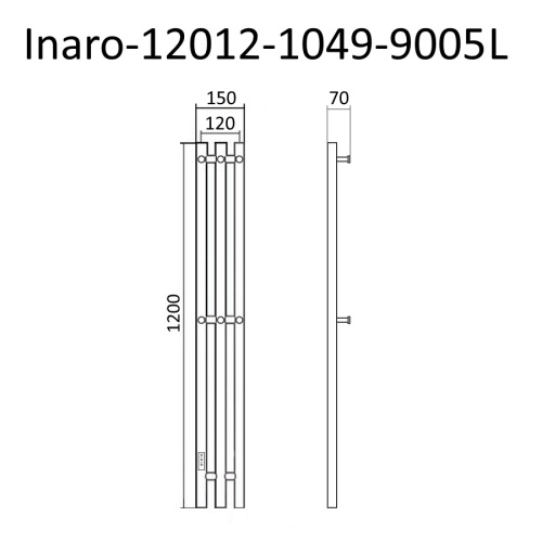 картинка Полотенцесушитель электрический INARO 120х12 левый, скр.монт, черн мат(RAL 9005), (Ferrum), Маргроид от магазина Сантехстрой