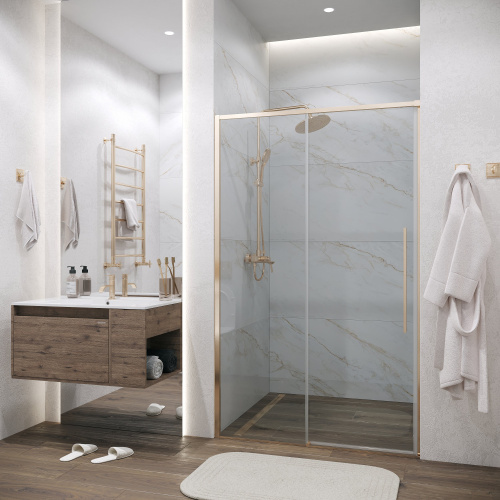 картинка Дверь в нишу 100.K33.01.120.32.00 Galaxy (120*195) золото сатин, стекло прозрачное, 1 место от магазина Сантехстрой