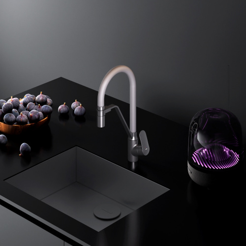 картинка F8007825 Like, смеситель для кухни с каналом для питьевой воды и гибким изливом, черн., серый излив от магазина Сантехстрой