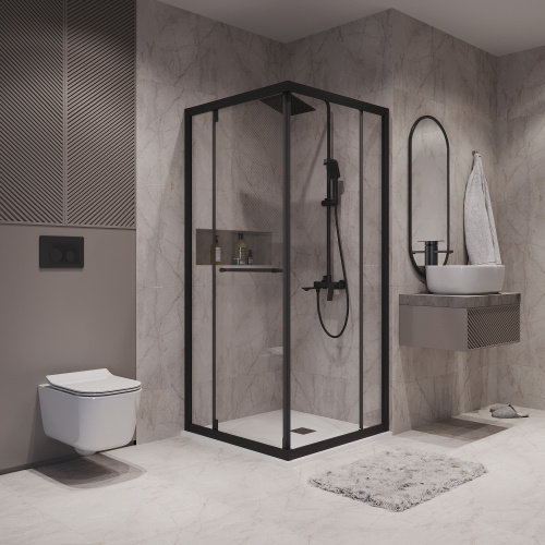 картинка Душевое ограждение Niagara Nova NG-6835-34ВLACK (100х100х195) квадрат,черный матовый,двери раздвижные,стекло прозрачное,1 место от магазина Сантехстрой