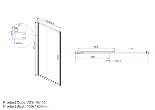 картинка Душевая дверь Garda VDS-1G115CLB, 1150, черный, стекло прозрачное от магазина Сантехстрой