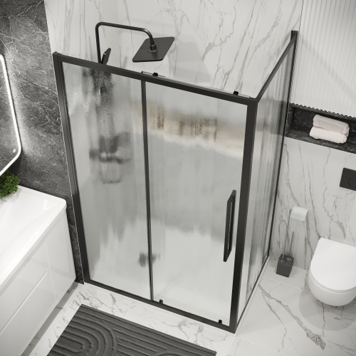 картинка Душ.ограждение 120.K33.02.1090.21.02 Cosmo (100*90*195) черный матовый, стекло шиншилла, 2 места от магазина Сантехстрой