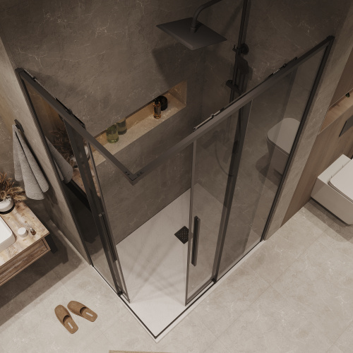 картинка Душевое ограждение Grossman Galaxy 1/2.K33.01.11.21.10-1/2.K33.01.10.21.10 (110х100х195) раздвижная,черный матовый,стекло тонированное,2 места от магазина Сантехстрой