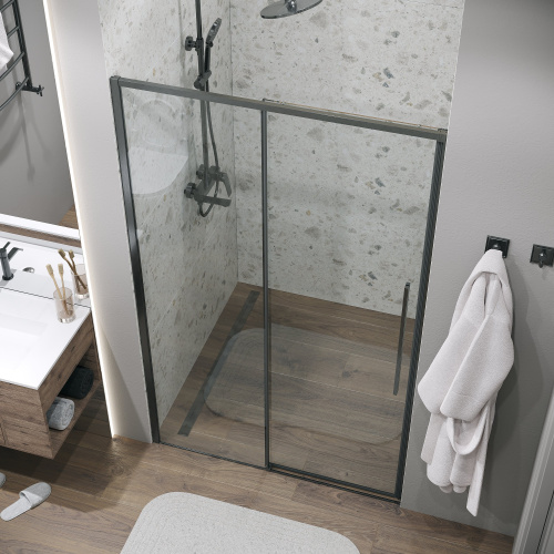 картинка Дверь в нишу 100.K33.01.110.42.00 Galaxy (110*195) графит сатин, стекло прозрачное, 1 место от магазина Сантехстрой