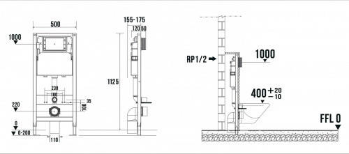 картинка Пневматическая система инсталляции для подвесного унитаза 500х1125 (4 в 1 с клавишей смыва) Terminus от магазина Сантехстрой