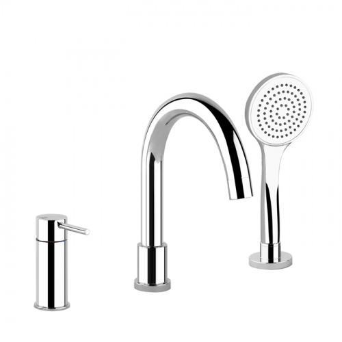 картинка Gessi Emporio Via tortona Смеситель для ванны на 3 отверстия с переключателем, изливом и шлангом 1,50м, цвет: Chrome от магазина Сантехстрой