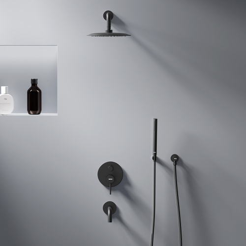 картинка 936510300 Scandinavian Pure встраиваемая душевая система  с ванно-душевым смесителем и изливом, чёрн от магазина Сантехстрой