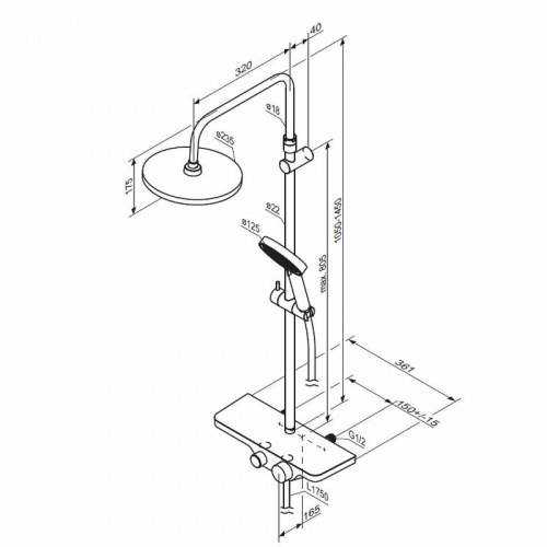 картинка 947730300 Apollo душевая система с ванно-душевым смесителем-полкой, черный от магазина Сантехстрой