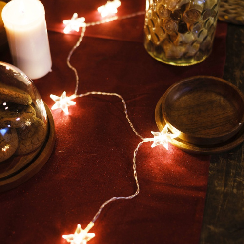 картинка Гирлянда светодиодная Звездочки 1,5 м,  10 LED,  прозрачный ПВХ,  цвет свечения теплый белый,  2 х АА (батарейки не в комплекте) NEON-NIGHT от магазина Сантехстрой