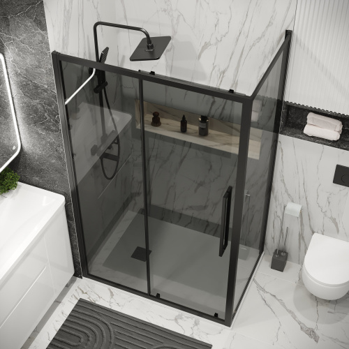 картинка Душевая перегородка 200.K33.02.90.21.10 Cosmo (90*195) черный матовый, стекло тонированное, 1 место от магазина Сантехстрой
