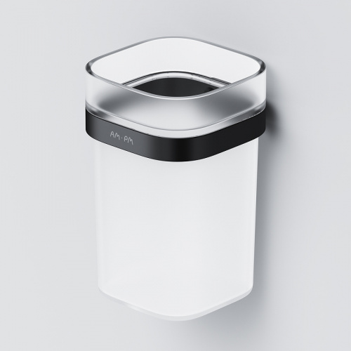 картинка A8F34322 Func Стеклянный стакан с настенным держателем, черный от магазина Сантехстрой