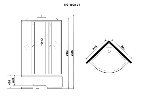 картинка Душевая кабина Niagara Ultra NG-1908-01 (90х90х220) высокий поддон(48см),черный,стекло тонированное,4 места от магазина Сантехстрой