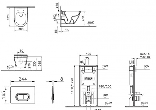 картинка Комплект унитаза с инсталляцией Vitra S50 9003B003-7201 с сиденьем Микролифт и кнопкой смыва Хром от магазина Сантехстрой