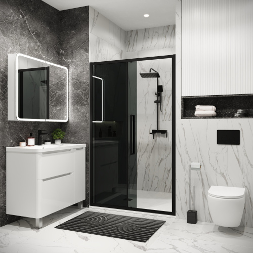 картинка Дверь в нишу 100.K33.02.120.21.10 Cosmo (120*195) черный матовый, стекло тонированное, 1 место от магазина Сантехстрой