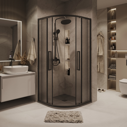 картинка Душ.ограждение 300.K33.02.9090.21.02 Cosmo (90*90*195) квадрат,раздвижн,черн. матов,стекло шиншилла от магазина Сантехстрой