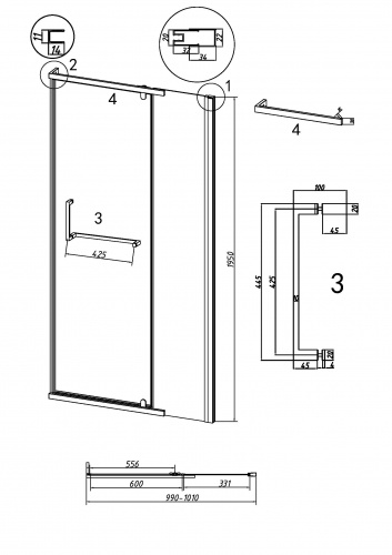 картинка Дверь в нишу 100.K33.03.100.10.02 Pragma (100*195) хром, стекло шиншилла, 1 место от магазина Сантехстрой